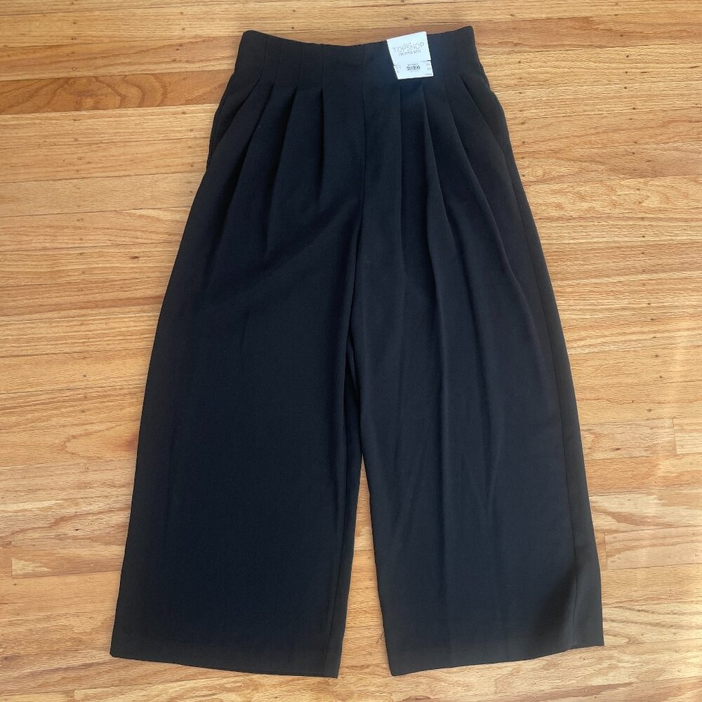 Topshop Cropped Wide Trousers - Black